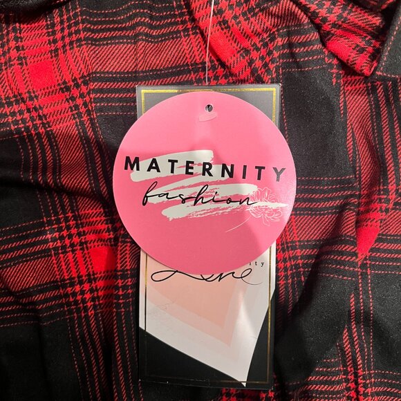 NWT Maternity Fashion Womens XL Flannel Dress 3/4 Sleeve Red & Black Plaid VNeck - Picture 4 of 6